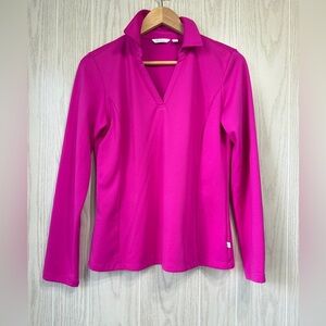 LADY HAGEN WOMEN'S PINK Henley LONG SLEEVE STRETCH KNIT PULLOVER SIZE M
